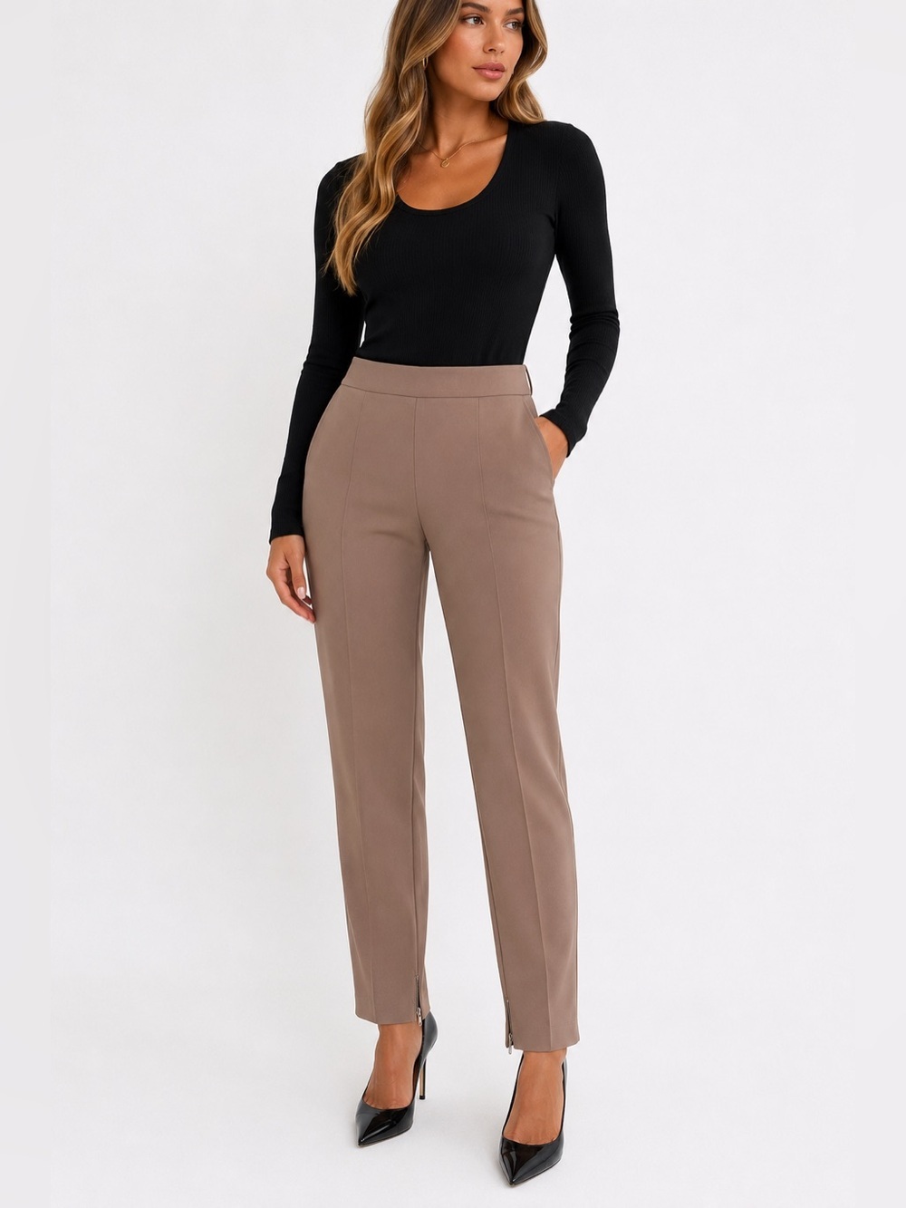 Aritzia Babaton Taupe Ankle Zip Straight Leg Dress Pants Size 8 Workwear